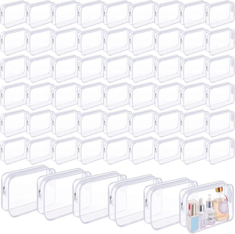 Cunno Pacote com 60 necessaires transparentes de PVC com zíper, 17,98 x 13,99 x 3,99 cm, brancas