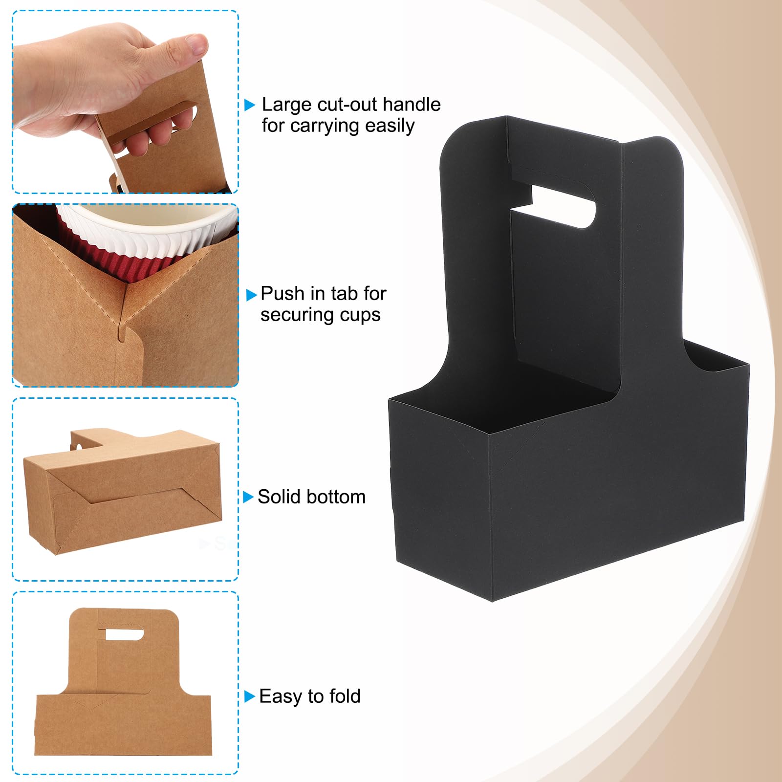 PATIKIL 2 Porte-Gobelets avec Poignée, 20 Pcs Kraft Paperboard à Emporter Porte-Gobelet à Café, Porte-Gobelets Jetables Portables pour Service de Restauration à Emporter, Noir
