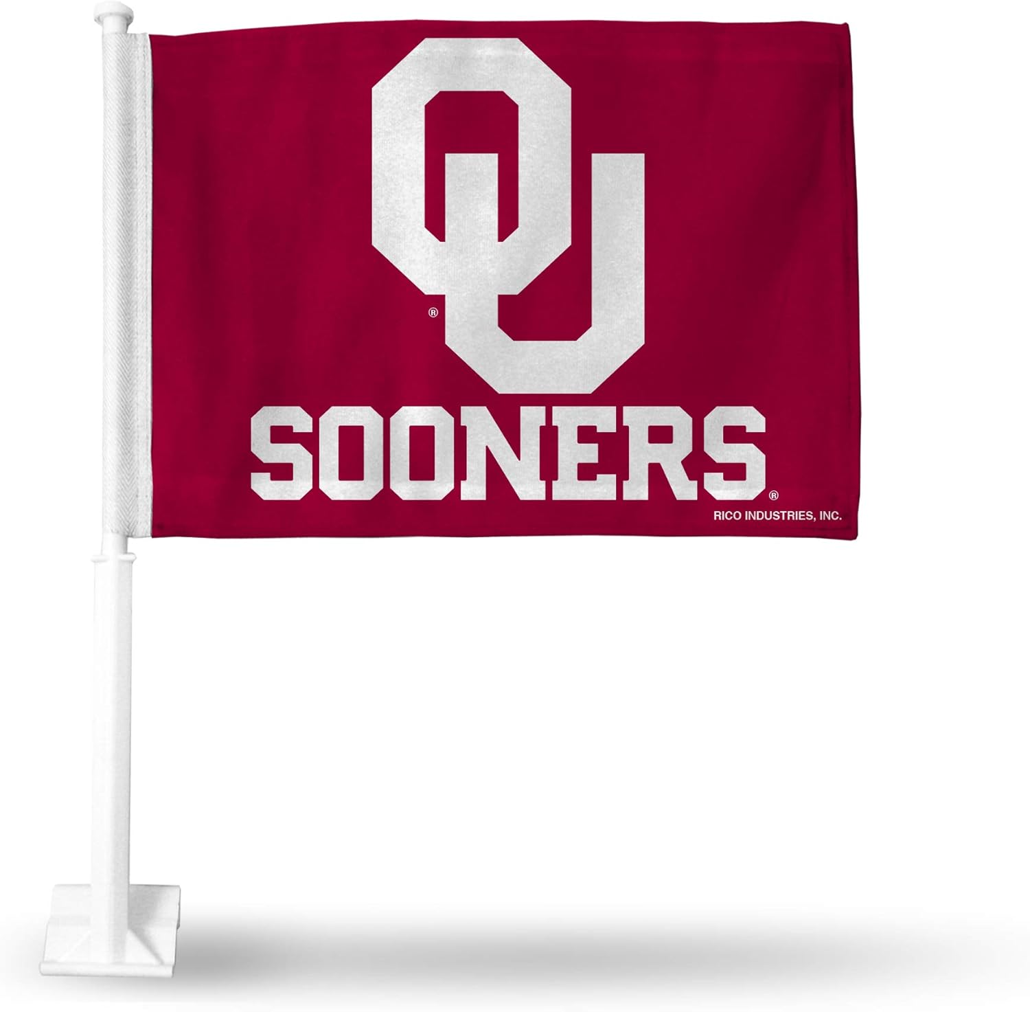 Rico Industries NCAA Oklahoma Sooners Alternate Double Sided Double Sided Car Flag - 16" x 19" - Strong Pole That Hooks onto Car/Truck/Automobile