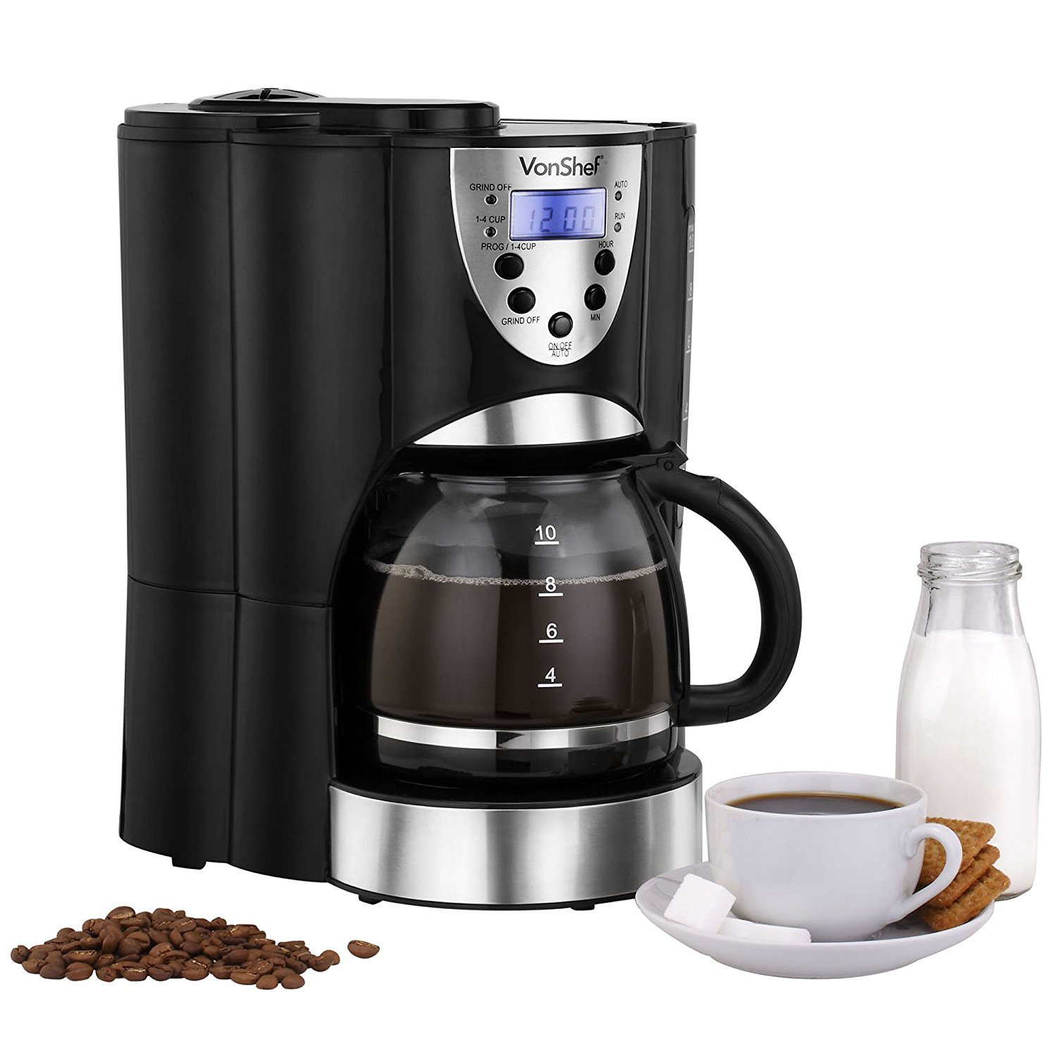 Buy Vonshef 220 240 volts Coffee Maker with Built in Grinder 1012 Cups