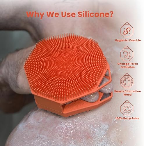 Miniatura 8 de iTokGoK Exfoliante corporal de silicona 2 en 1 con infusión de plata, diseño de doble cara, cepillo corporal de silicona exfoliante para pieles