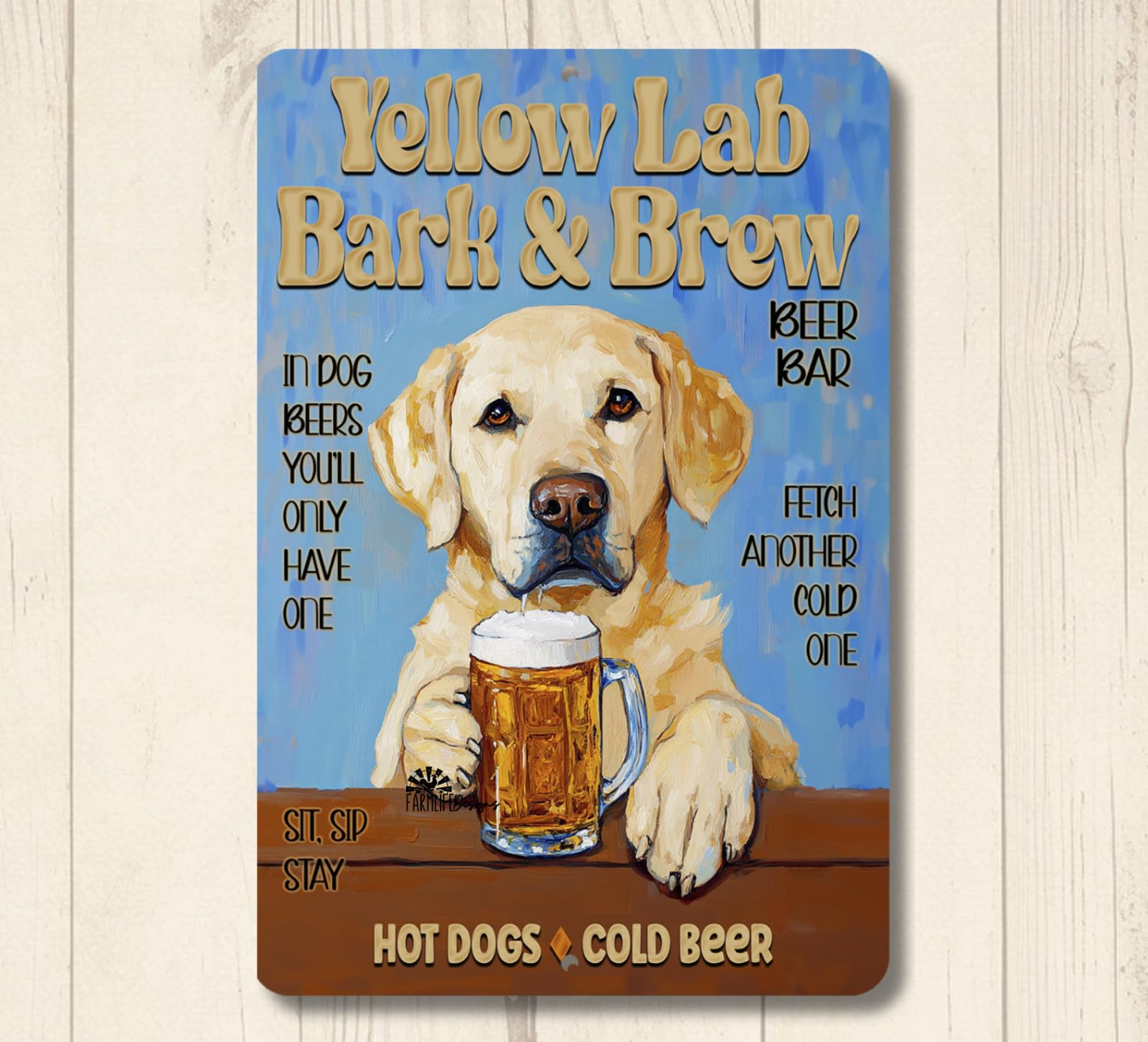 Yellow Lab Beer Bar Sign Bark & Brew pub labrador retriever dog funny metal tin home decor