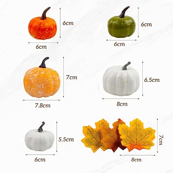 Artificial Pumpkins Fake Plastic Pumpkins Autumn Decorations Set Artificial Fall Maple Autumn Thanksgiving Halloween Harvest Table Pumpkin Decoration 52Pcs