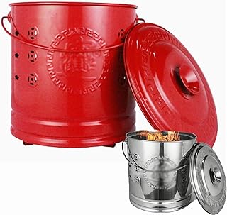 Stainless Steel Incinerator Cage with Lid, Stainless Steel Burn Barrel Incinerator, Burning Fire Bin, Burning Barrel, Including Grid Frame, Fire Hook, Liner (Red, Small)