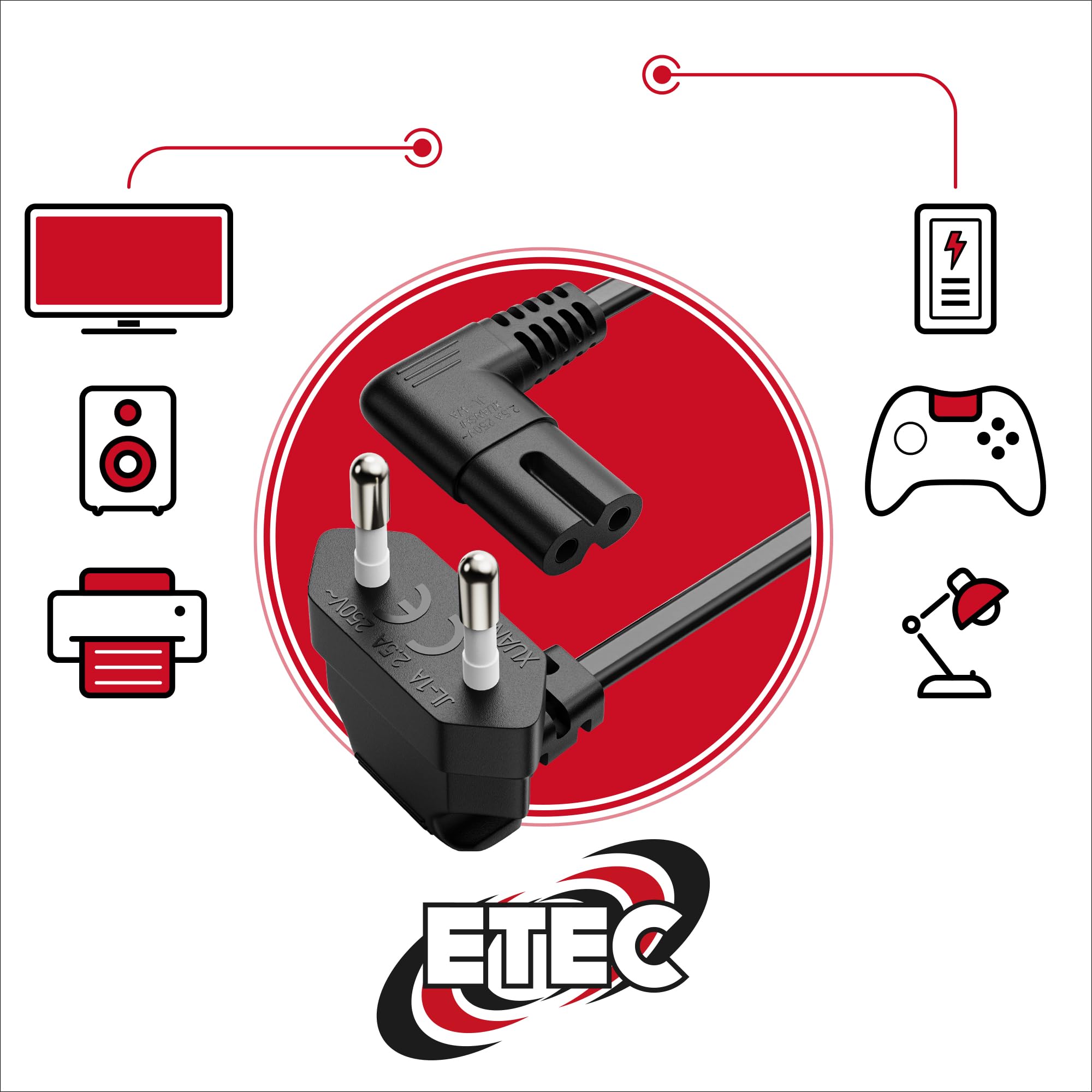 Sonero Netzkabel 5m – Eurostecker (Typ C) Auf IEC C7, Für TV, PS5, Haushaltsgeräte, Schwarz