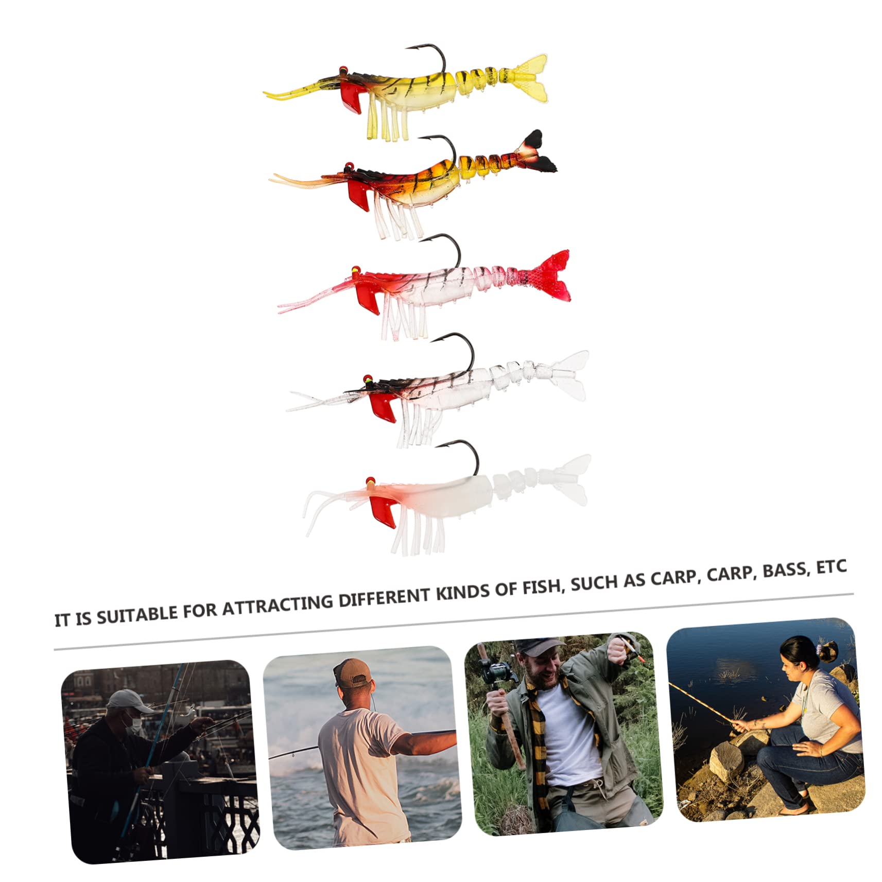 Mipcase 15 Pz Gambero bionico Esche da Pesca d'Acqua Dolce Esche Artificiali Luminose Esca Artificiale per gamberetti Esca da Pesca Testa Rossa Esca di gamberi attrezzo Esca Finta PVC