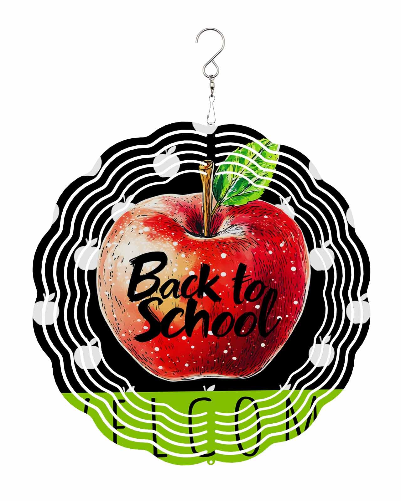 Fruit Wind Spinners, Back-to-School Season Black Hanging Wind Spinners for Yard and Garden 3D Stainless Steel Metal Sculptures Crafts Ornaments 8 Inch