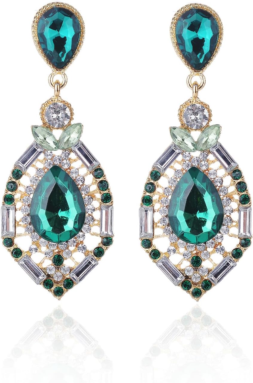Vintage Rhinestone Earrings Teardrop Crystal Wedding Bridal Stud Earrings Geometric Drop Dangle Earrings Premium Hypoallergenic Crystal Statement Earrings Bridal Wedding Party Jewelry for Women