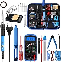 24 Pcs 60W Soldering Iron Electric Soldering Tools with 5 Interchangeable Tips Adjustable Temperature Digital Multimeter Soldering Iron Stand Desoldering Pump Tool Bag
