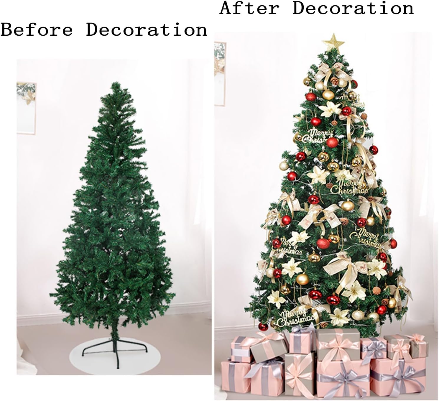Artificial Christmas Tree Upgrade with Xmas Tree (All Ornaments on The Tree Included) Christmas Tree Stand Metal Hinges & Foldable Base, for Home, Office, Party