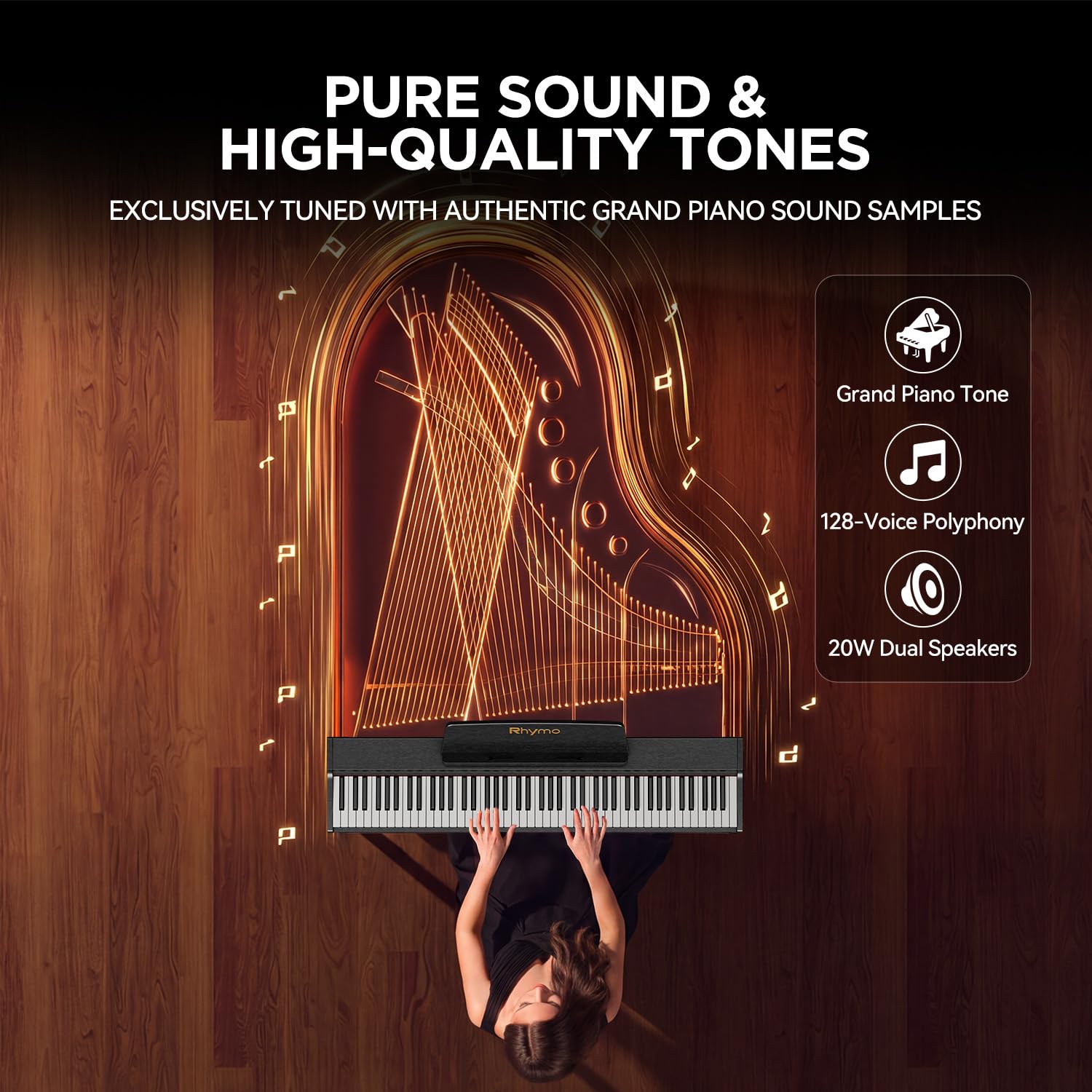 Rhymo Tastiera ponderata a 88 tasti, pianoforte digitale con altoparlanti, pianoforte digitale verticale in legno, tastiera elettronica con supporto per mobili, adatta per principianti