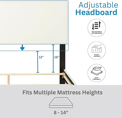 Miniatura 31 de Boyd Sleep Milan - Marco de cama de lino negro con plataforma totalmente tapizada con cabecero ajustable, base o somier calificado para su uso Negro