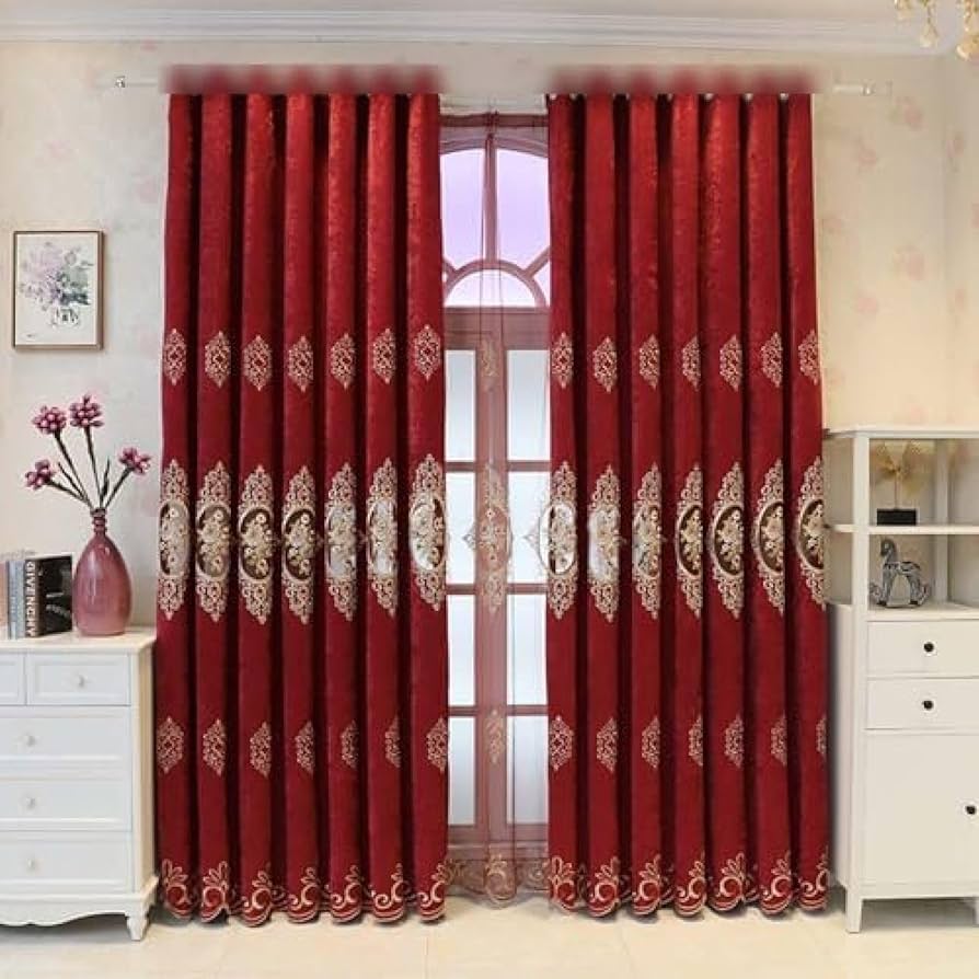 Amazon｜YOSKOMTP(ヨスクーム)ヨーロッパ風半遮光カーテン花柄