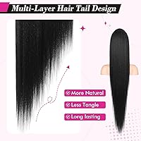 Vista 3 de REECHO Extensión de cola de caballo larga y recta con cordón, extensiones de cabello falso, extensiones de cabello natural suave, extensiones