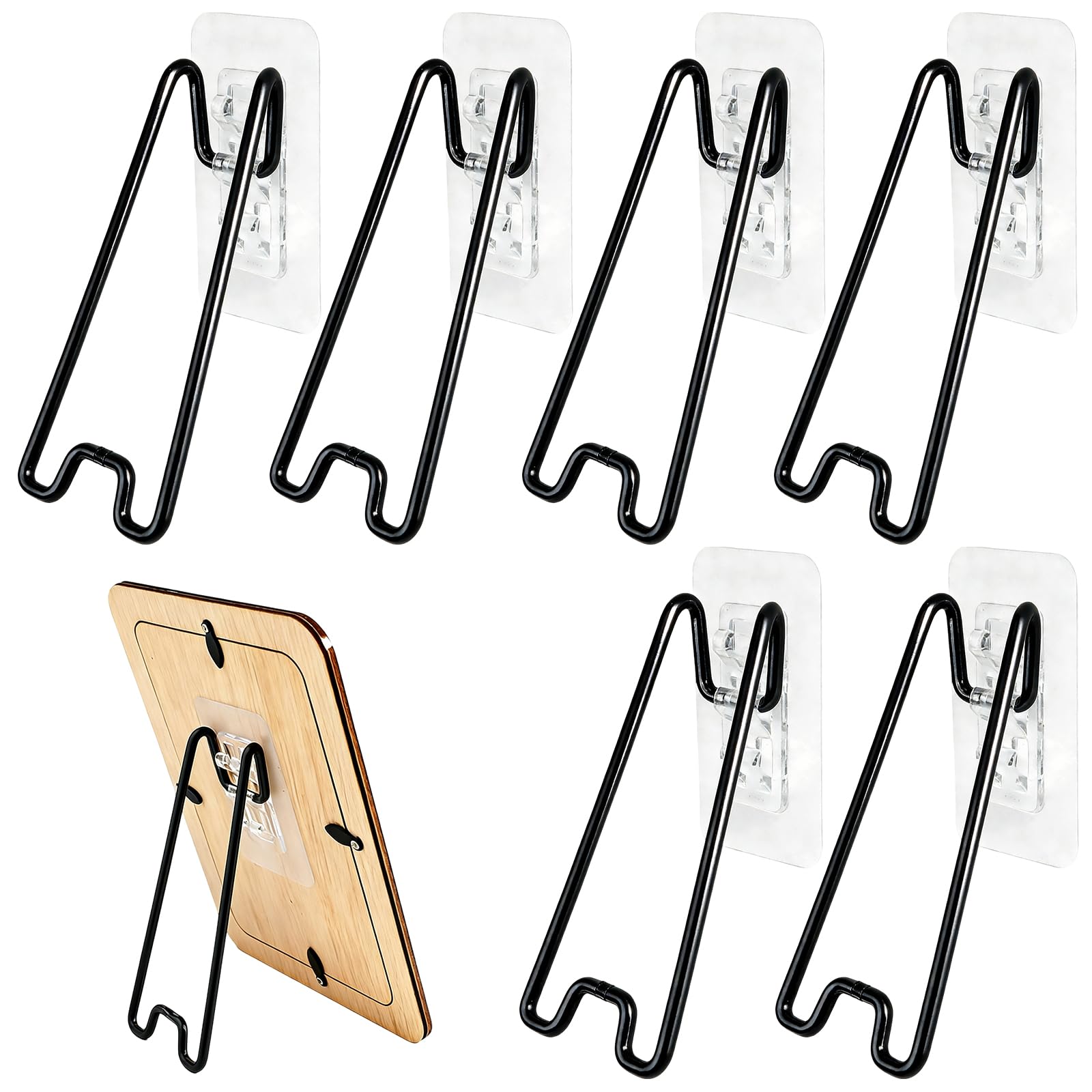 Nexlynk 6 Pack Adhesive Easel Back Replacement, Self Adhesive Picture Frame Stand Support 13 x 5.4 cm, Stainless Steel Easel Legs for Photo Frames Artwork Display, DIY Craft Projects, Black
