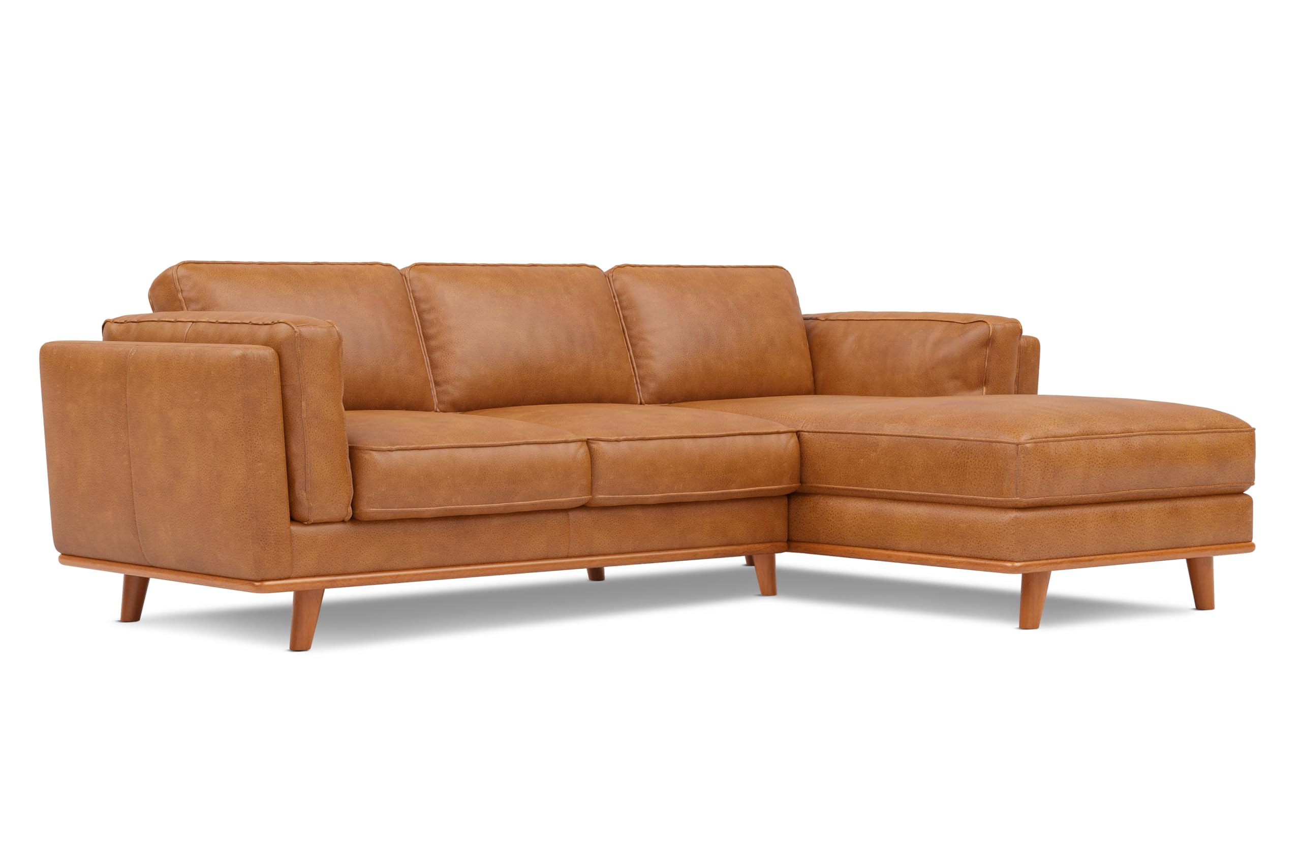 Valencia Artisan Full Leather Sofa - Pure Full Italian Nappa Leather Couch, Solid Wood Accent, Ultimate Comfort (Cognac, Right Chaise Sectional)