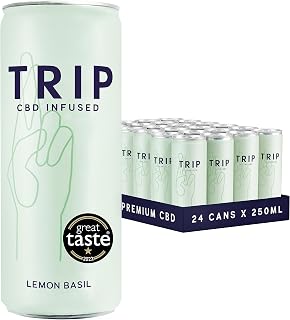 TRIP CBD Infused Sparkling Drink 15mg, Lemon & Basil, Low Calorie, Vegan, Natural Flavours, Anxiety & Stress (Pack of 24x250ml)