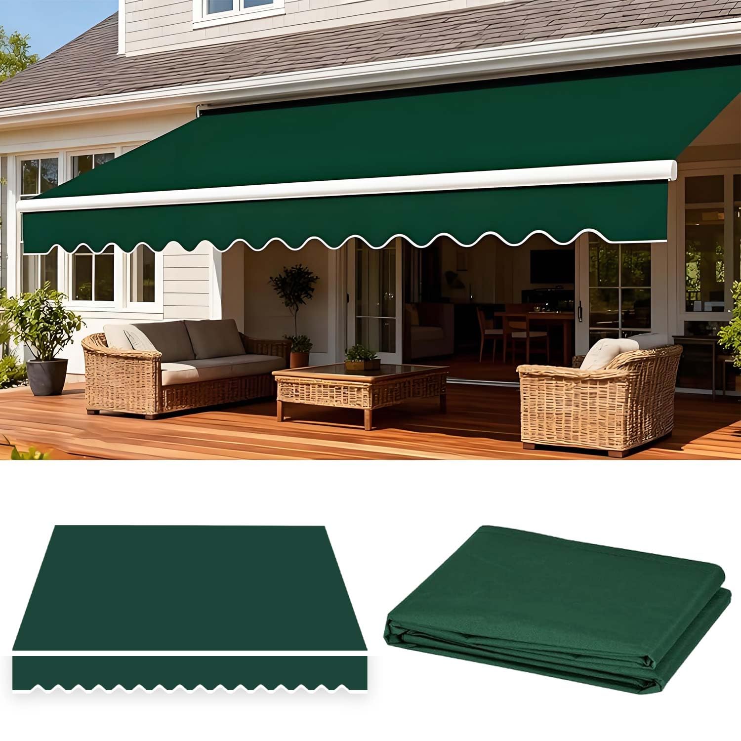 Auvent rétractable imperméable 5x3 m vert pour protéger votre terrasse du soleil et de la pluie