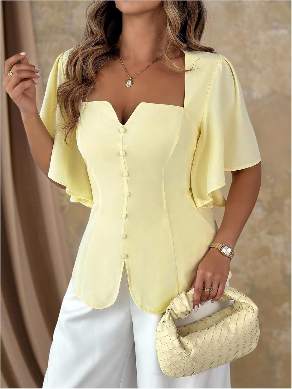 Floerns Women's Plus Size Butterfly Sleeve Blouse Tops Square Neck Dressy Casual Shirts - Image 2