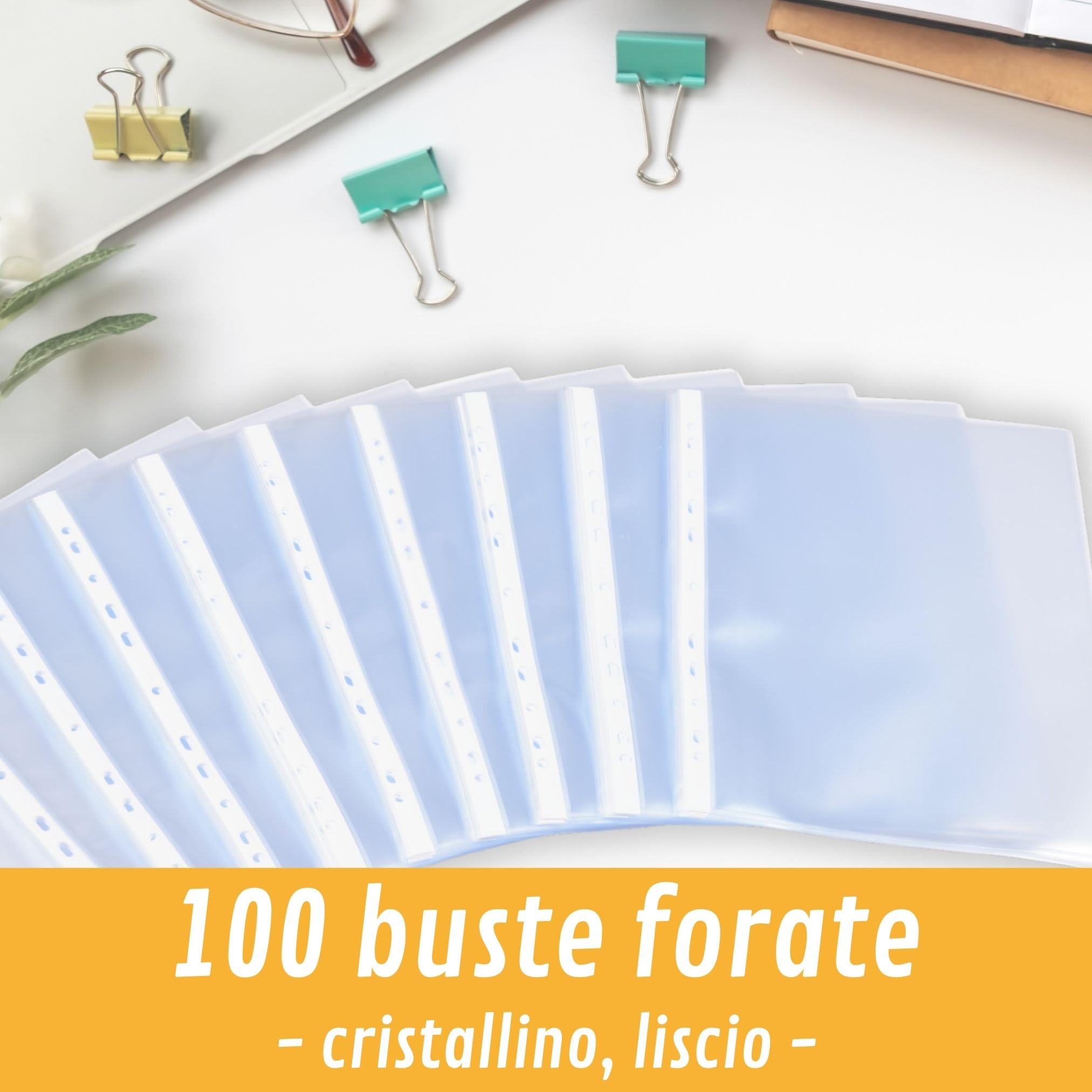 perfect line - 100 buste portadocumenti DIN A4 – extra resistenti, trasparenti, trasparenti – qualità premium per ufficio, scuola, casa – senza acidi