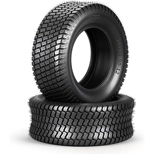 24x12.00-12 Lawn Mower Turf Tires (Set of 2), 4 Ply Turf S Pattern 24x12x12 Tubeless Tires for Lawn & Garden Riding Mower Tractor Golf Cart Utility Vehicles