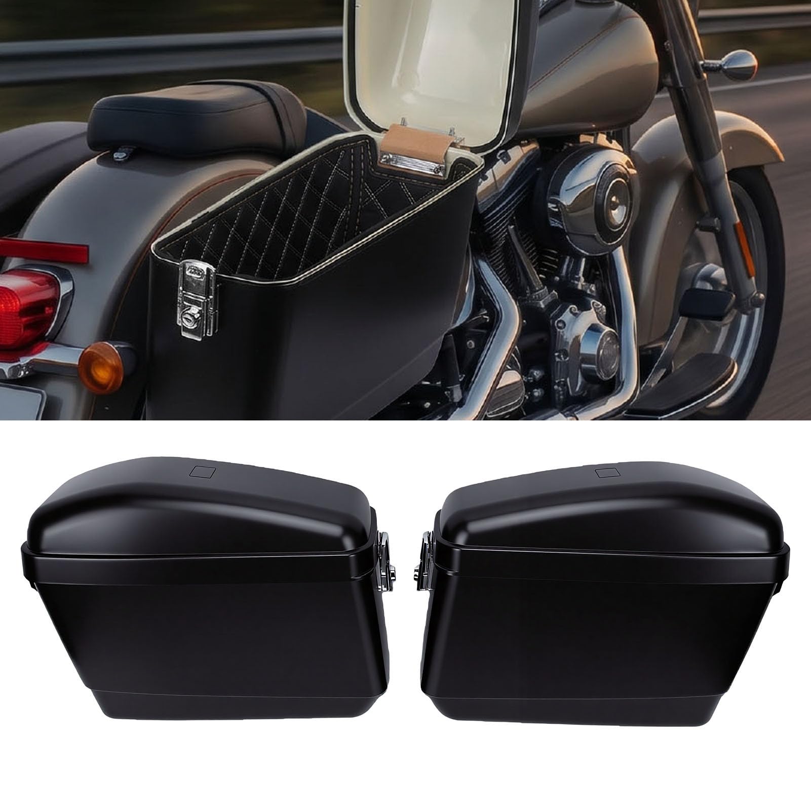 aqxreight Twarde Torby Podsiodłowe 45L Plastikowe ABS Boczne Kufry Motocyklowe z Mechanizmem Blokującym i Zestawem Montażowym do Krążowników Kompatybilnych z