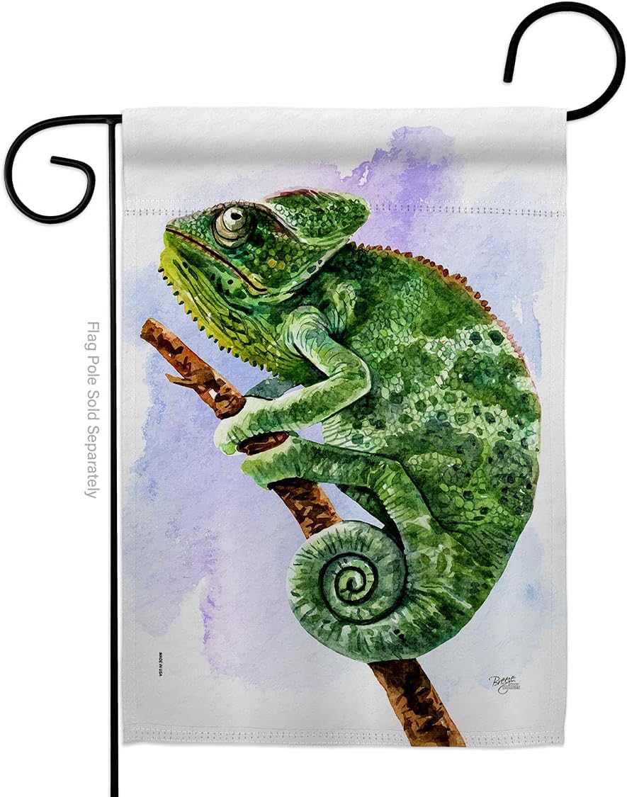 Chameleon Garden Flag Set with Stand Animals Critter Bee Ladybug Animal Pet Nature Creature Small Decorative Gift Yard House Banner Made In USA 13 X 18.5