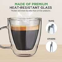 Vista 3 de NutriChef Tazas de café de 5.2 onzas (juego de 2), tazas de café de vidrio de doble pared para bebidas calientes y frías, tazas de café de vidrio