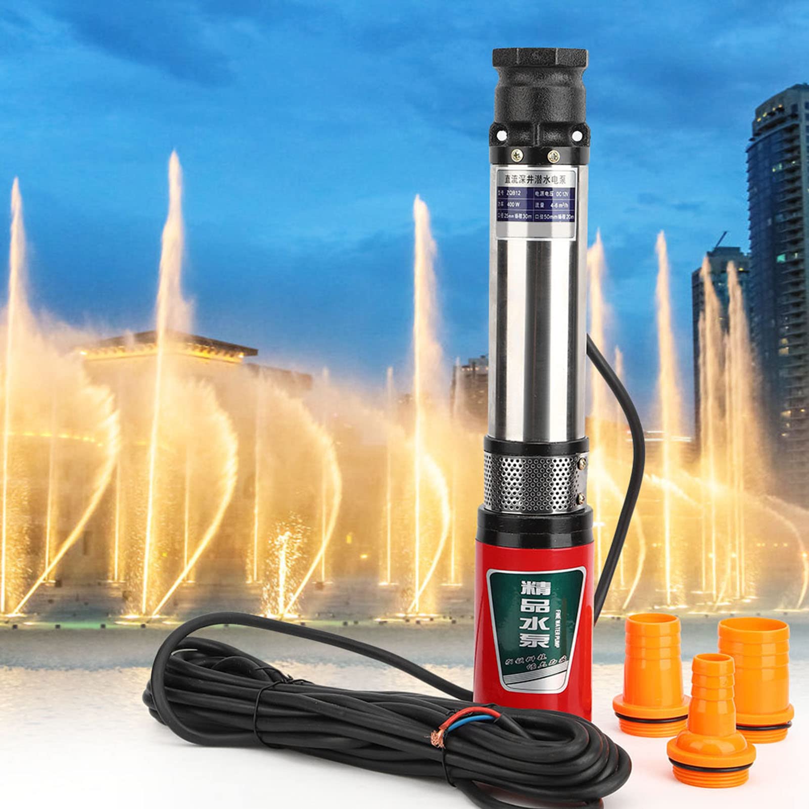 DC 12V Unterwasserpumpe, Tiefbrunnen Tauchpumpe Einseitig Saugende Wasserpumpe mit 2PI10 Meter Kabel Tauchwasserpumpe Wasserpumpe Selbstansaugend für Aquarium, Springbrunnen, Fischteich