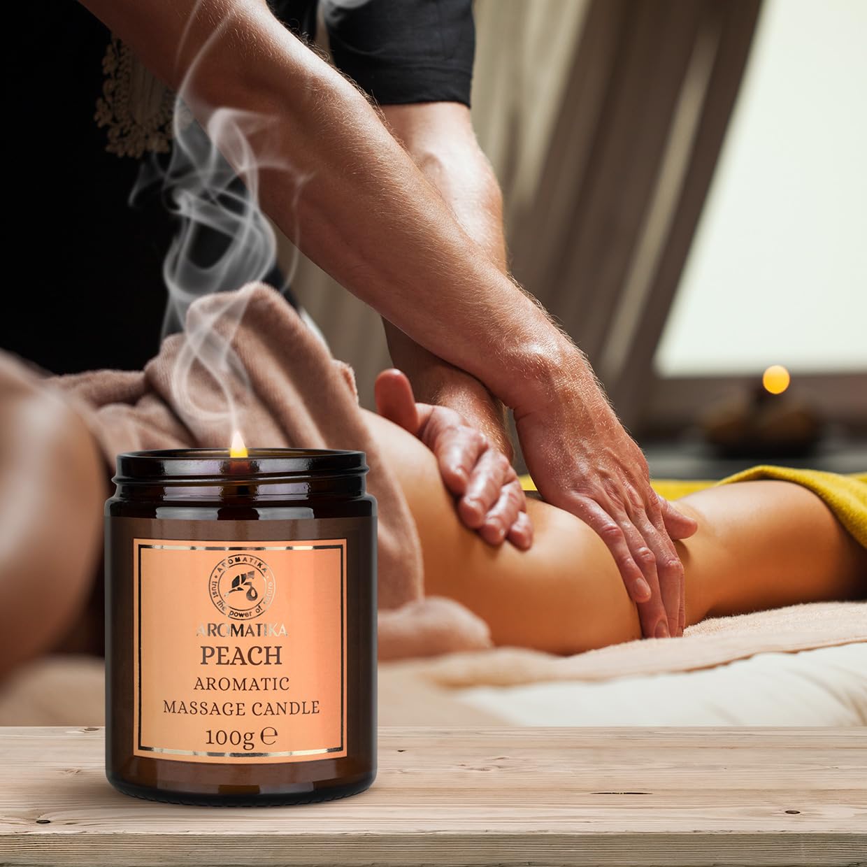 Vela de Masaje Durazno 100 g - Vela de Cera de Soja - Mezcla de Aceites de Coco y Almendras - Vela de Masaje y Relajación - Aromaterapia - Cosmética - Calmante