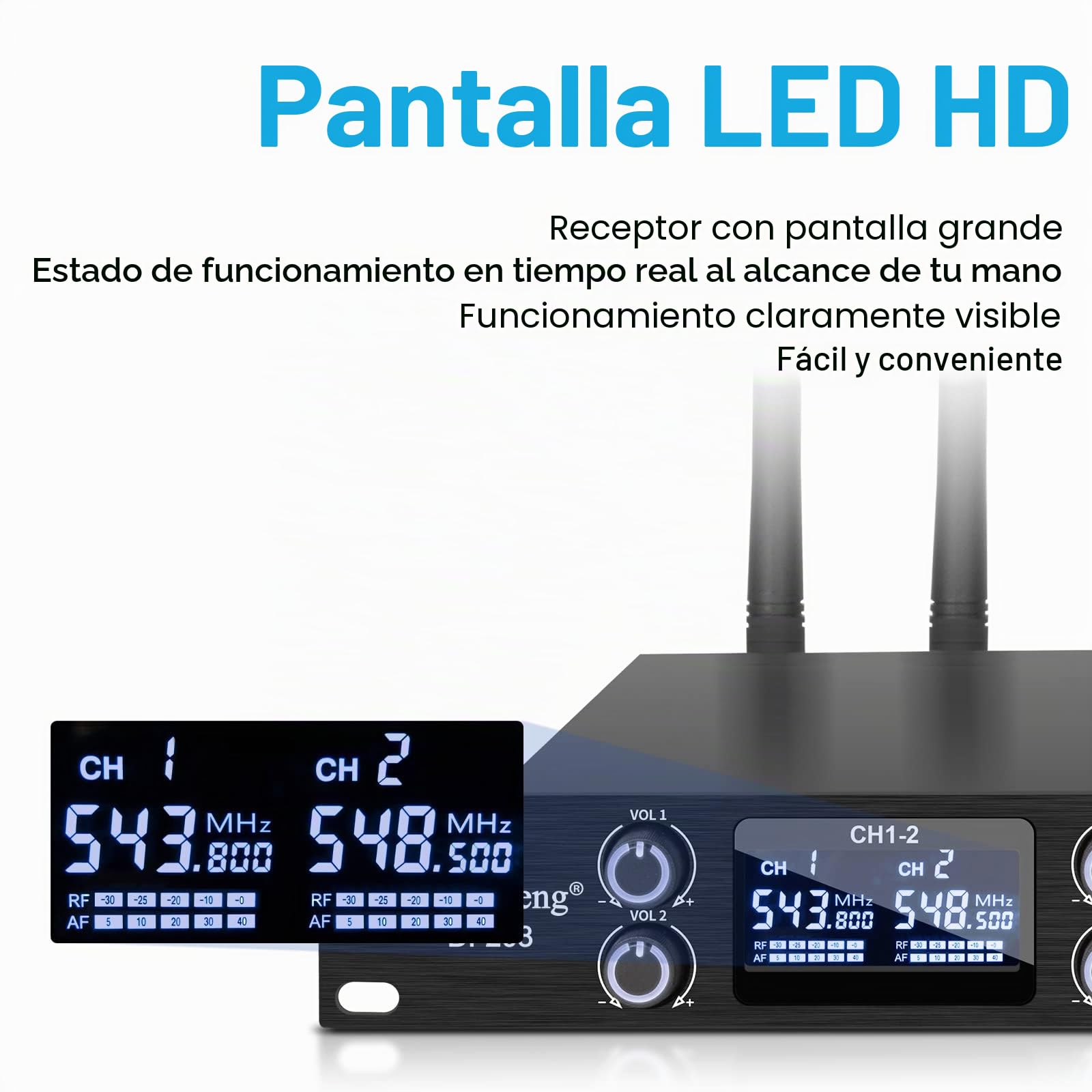 Depusheng DF208 UHF Micros Inalámbrico System de Micrófono Portátil Dinámico Profesional de 8 Canales Caja de Metal Emparejamiento Automático de Frecuencias Adaptado a la Escena, Conferencia