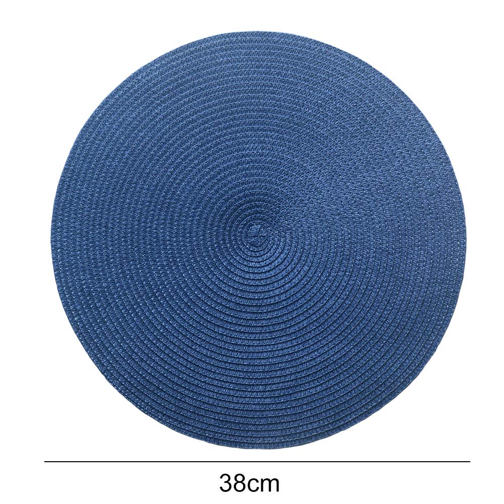 4 Sets De Table Ronds En Paille De Papier Tissé - Style Bohème Avec Pompons Verts - 38 Cm