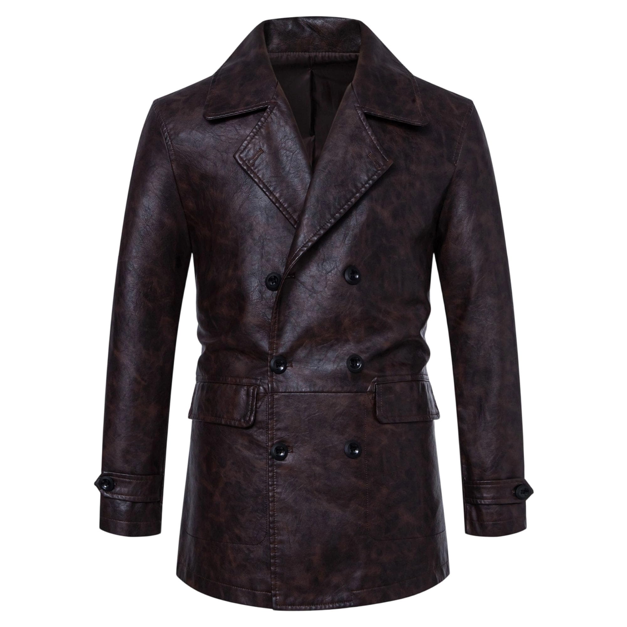 Chaqueta blazer de piel sintética para hombre, con doble botonadura, clásica, deportiva, casual, formal, ajustado, estilo motociclista