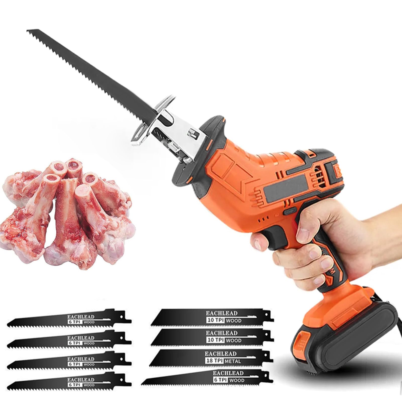 Lfdhcn Bone Saw Machine, Electric Commercial Home Butchers Saw, Electric Reciprocating Saws,Handheld Butcher Bone Saw With Saw Blades, For Cutting Meat/Bones/Wood,1Battery