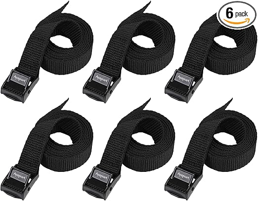 Ayaport Lashing Strap Tie Down Straps with Adjustable Cam Buckle Nylon Cinch Strap for Packing Cargo, Bike, Luggage Black 6 Pcs (Black, 0.75'' x 48”)