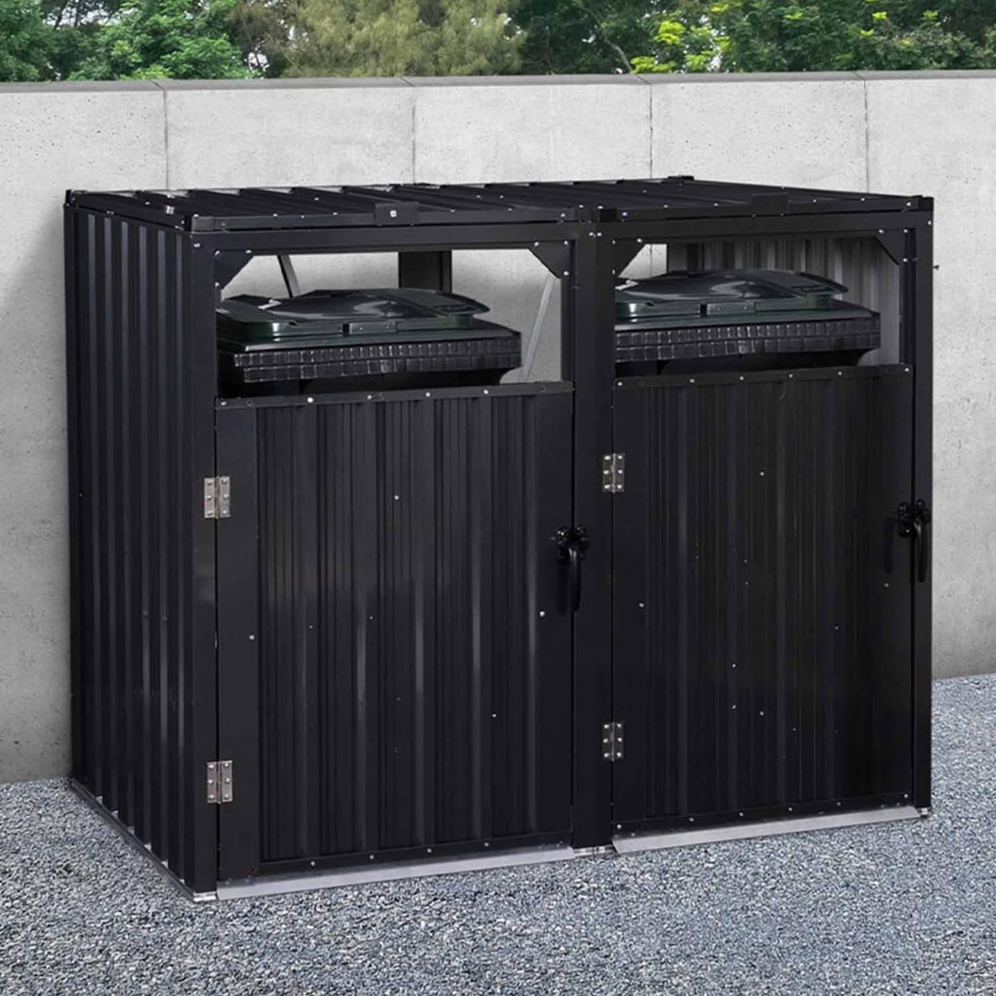 IDMarket - Cache Poubelle Double en Acier Gris Anthracite