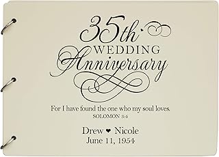 LifeSong Milestones Personalized 35th Wedding Anniversary Guest Book for Couple 35 Years of Marriage Celebration, Wooden Ivory Signature Registry Guest Book for Thirty Five Wedding (Ivory)