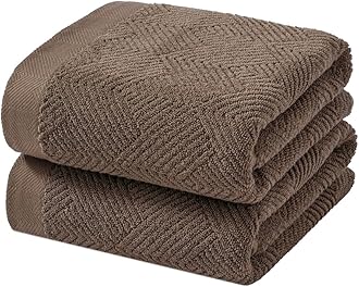 sense gnosis Chocolate Bath Towel Set of 2 Premium 100% Cotton Herringbone Striped Weave Ultra Soft Highly Absorbent Bath Towel for Bathroom 27 X 55 Inch