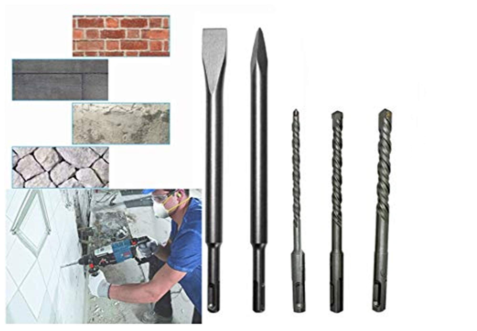 Tools And Hardware 5pcs Hammer Drill Bit Tools SDS Shank Electric Bit SDS Plus Rotary Hammer Impact Drill Bits Concrete Masonry Drill Size 6x160 8x160 10x160 Flat Chisel And Point Chisel 14x250 (B089FXSWHF) Amazon Price History, Amazon Price Tracker