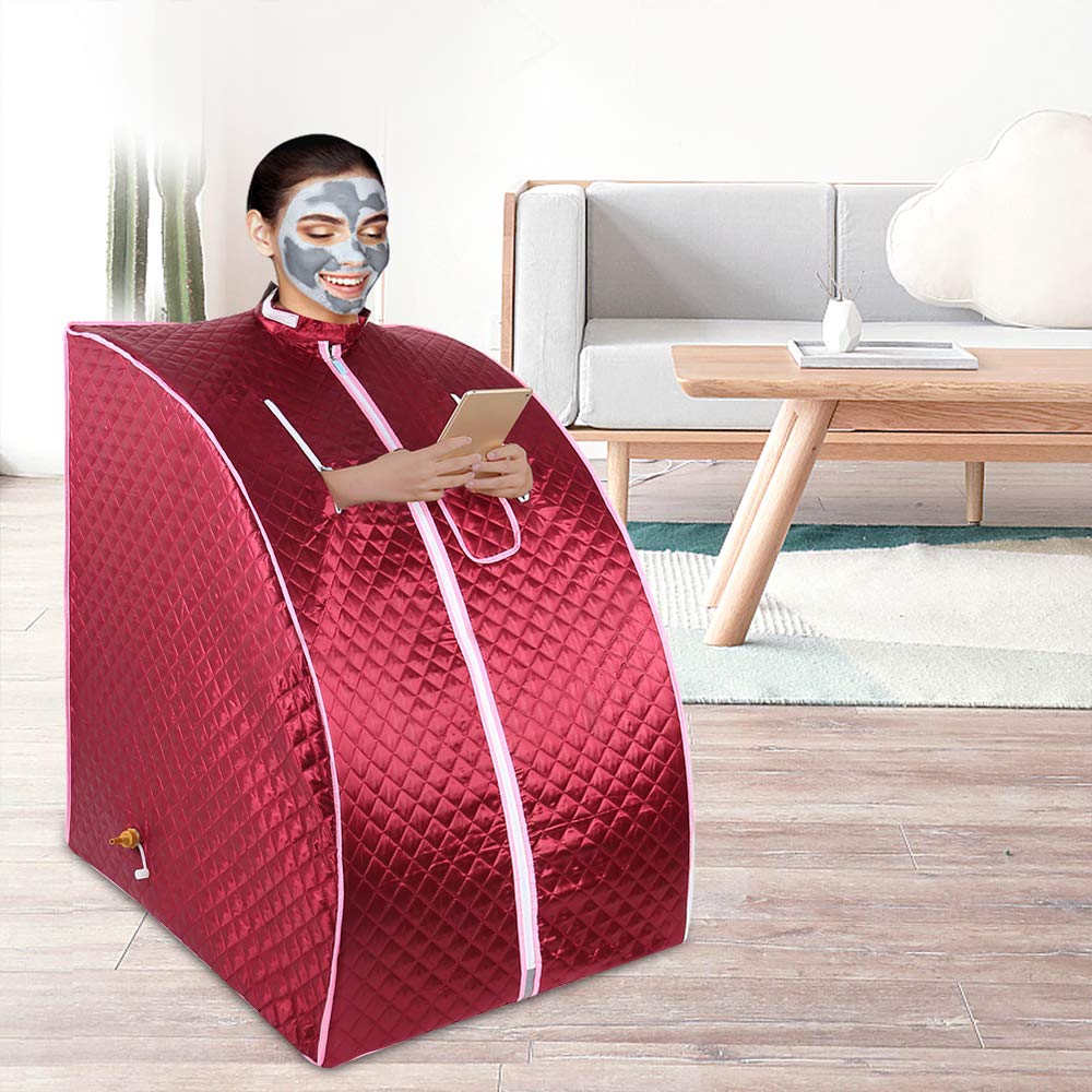 Mini Sauna, sauna parowa do domu, generator pary SPA sauna parowa do domu z namiotem do sauny i pilotem zdalnego sterowania, temperatura (75 * 35 * 25 cm - czerwona)