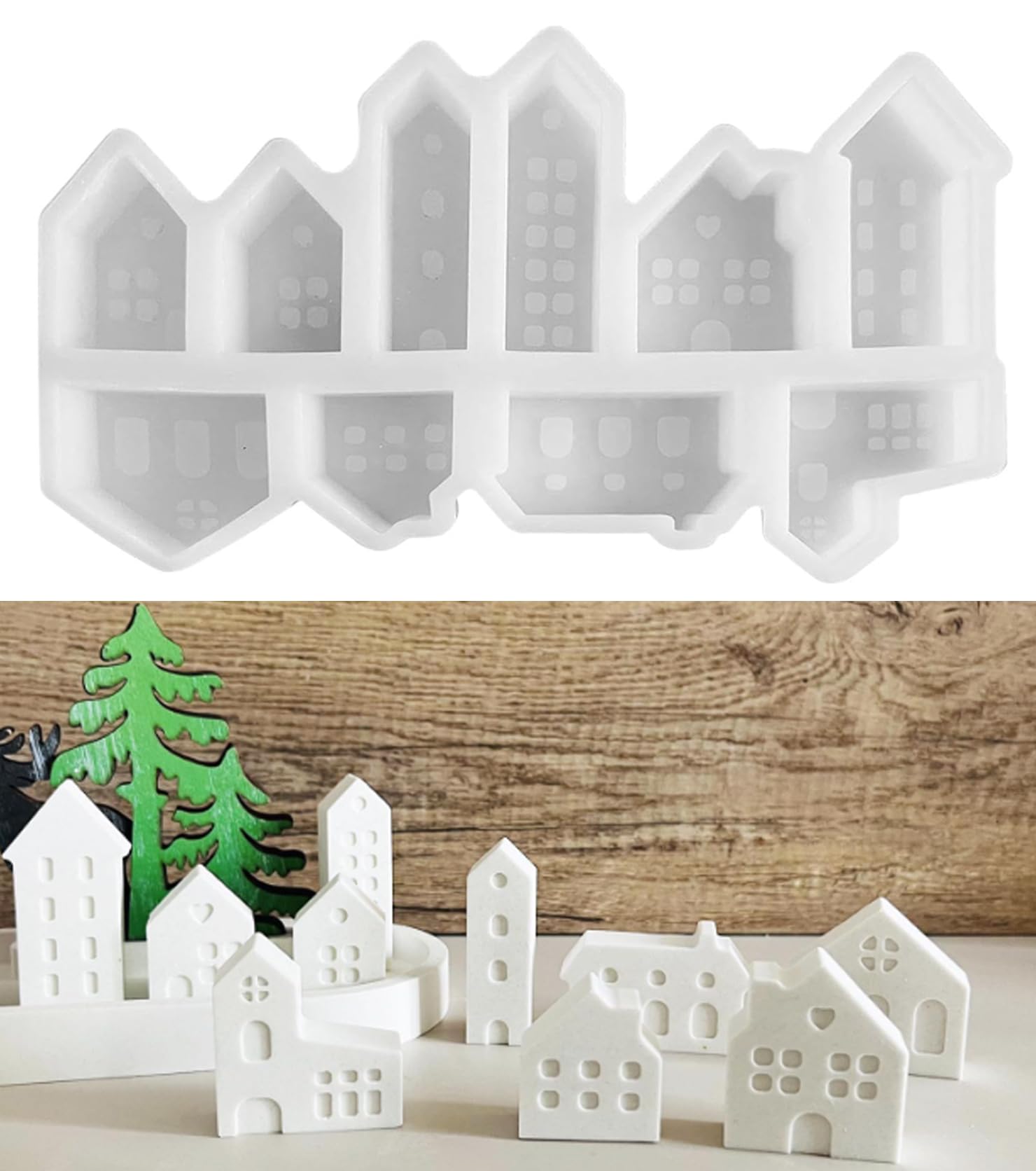 Silikonformen Gießformen Häuser, Silikon Gießform Mini-Häuser, 10 Formen Silikonform Häuser, zum Ausgießen mit Gips, Kreativ Beton, Wachs, Gießpulver, Gießform Häuser