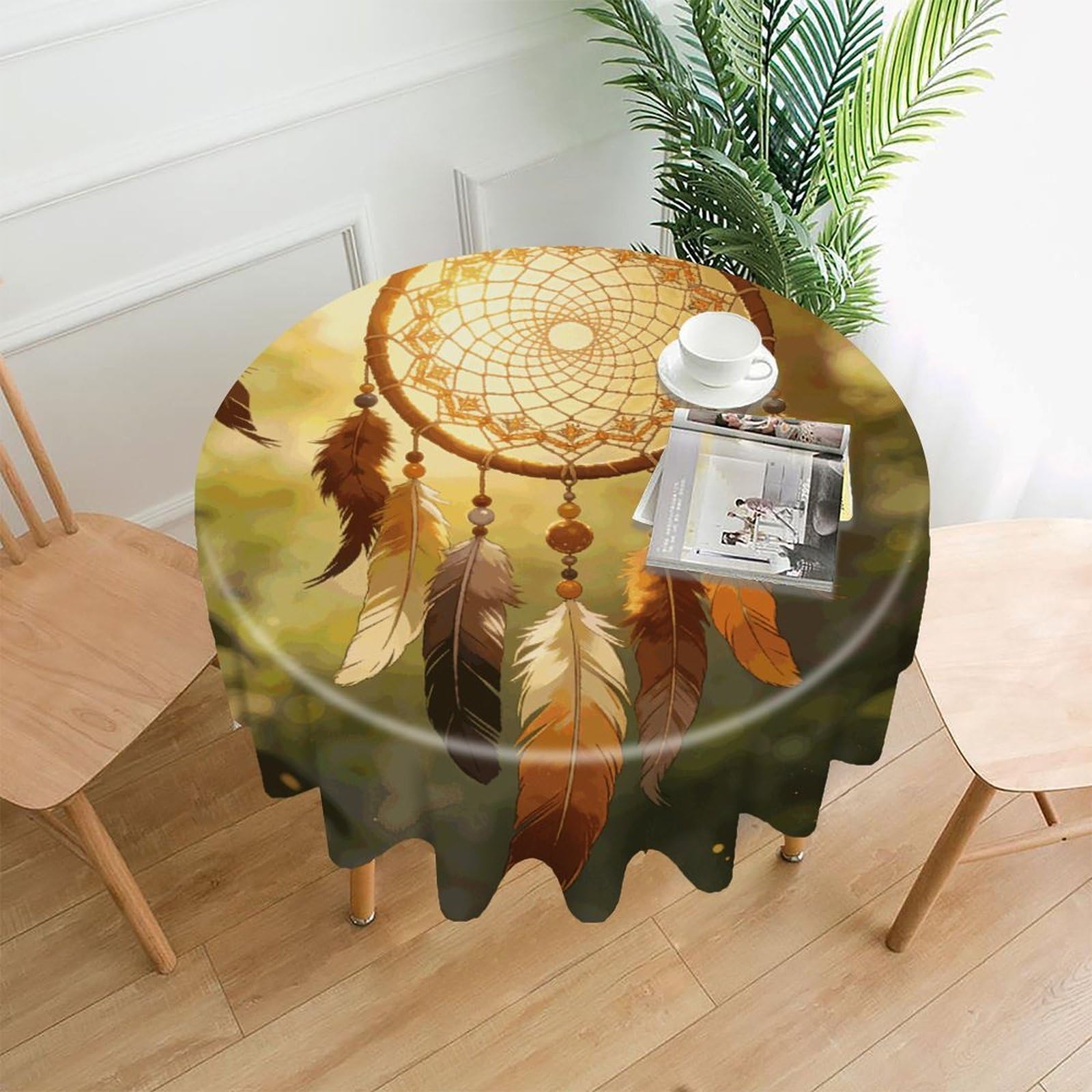 LZQPOEAS Dream Catcher Tablecloth Easy to Clean Polyester Round Table Cover Washable Round Table Cloth Wrinkle-Free Circle Decoration Tablecloth for Kitchen and Dining Room 60"