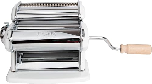 Miniatura 3 de Imperia Máquina para hacer pasta, color blanco, fabricada en Italia, construcción de acero resistente con esfera de fácil bloqueo, mango de agarre