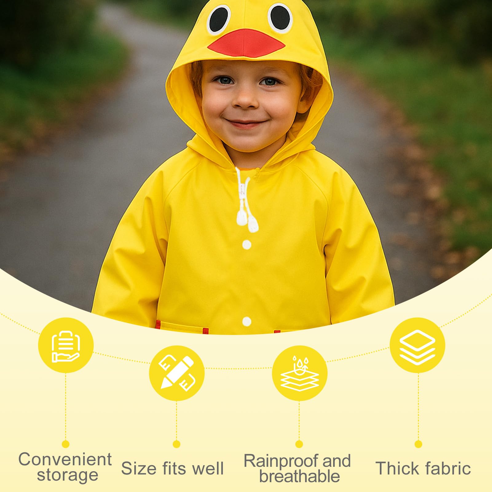 Chubasquero Niño Niña | Impermeable Infantil 3-7 Años | Poncho de Lluvia con Capucha | 5 Diseños Animados (Patito, Oso, Fresa, Conejo, Rana) | Unisex 80-130 cm | para Colegio y Parque al Aire Libre