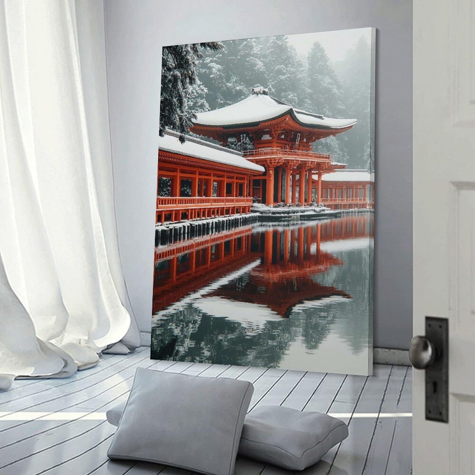 Junmoney Japanese Temple in Winter Room Decor Wall Art 08x12inch(20x30cm), for Bedroom, Guest Room Or Reading Nook, An Easy Wall Refresh for Bedrooms