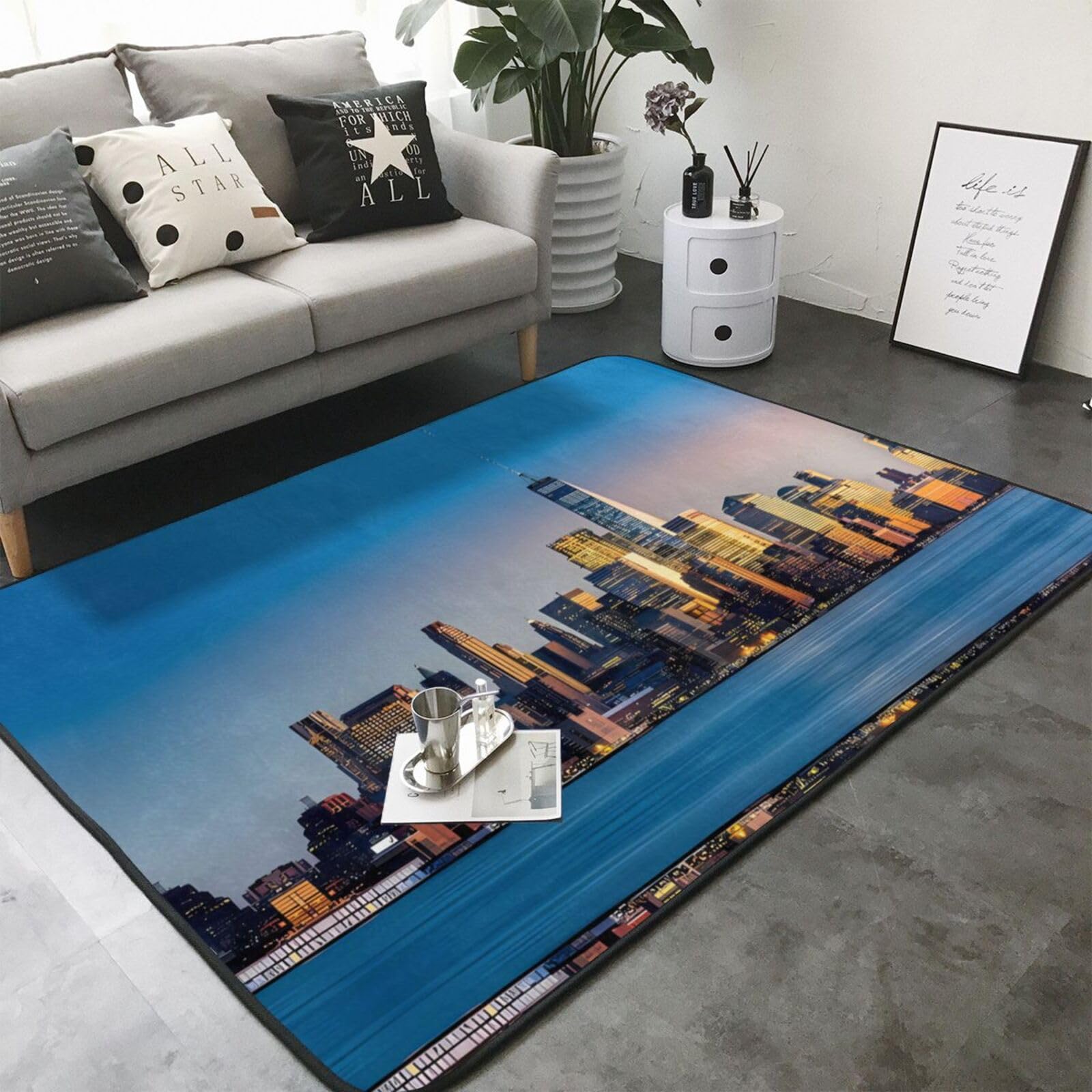Beautiful City Sky Line Tapis antidérapant en fausse fourrure bien conçu pour le salon, la chambre, le bureau et plus encore 203,2 x 147,3 cm