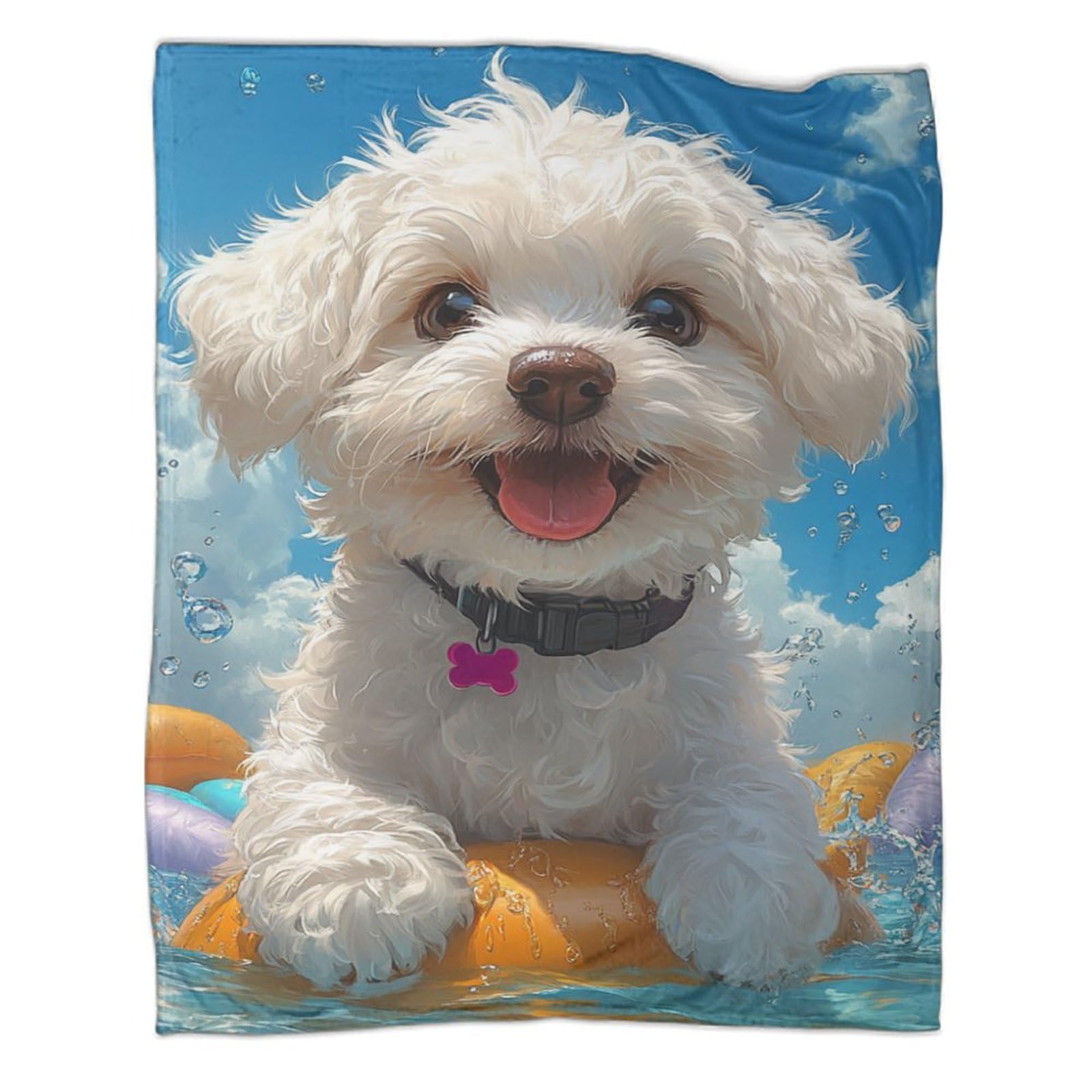 Couverture de voyage chien maltais en microfibre 180x200 cm pour lit et canapé