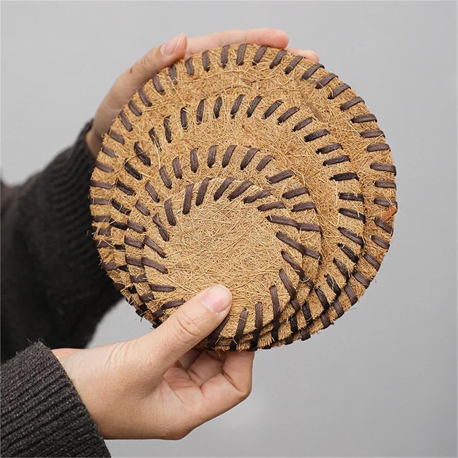 Rattan Coasters 4 Pcs Handcrafted Woven Rattan Coaster Multi-Use Heat Insulation Tea Mat Anti Scald Round Tea Cup Mat(16cm)