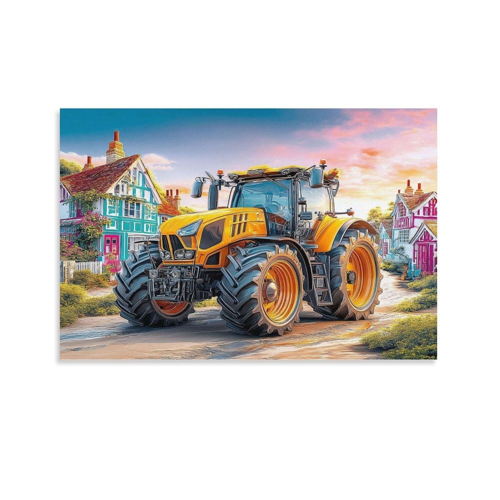 CPLVKWRQJ Rural Tractor Scene Individual Vibrant Village Style Art Wall Art Decor - Kitchen Canvas Wall Decor Removable Multi-Purpose Focal Point 16x24inch(40x60cm)
