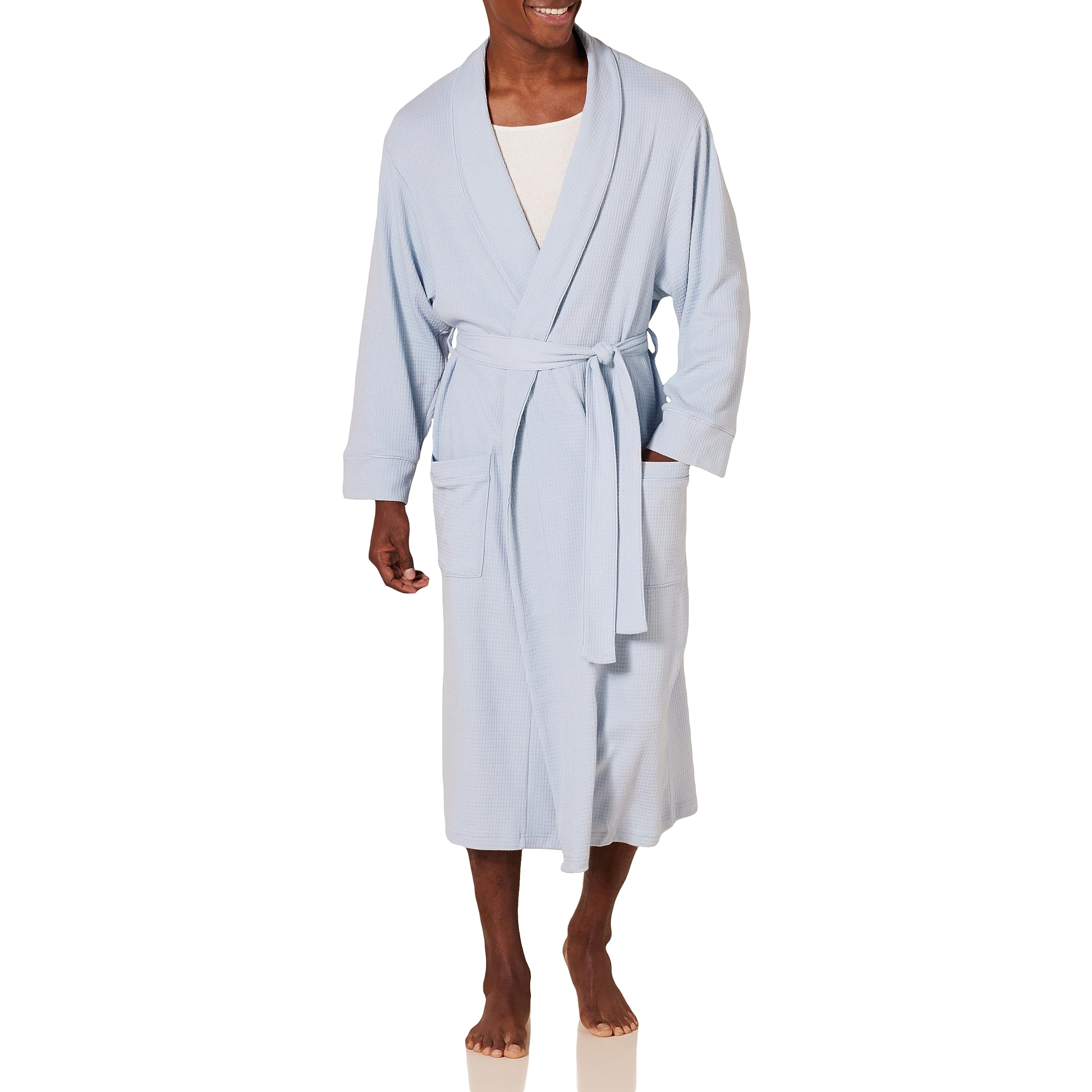 Amazon Essentials Men's Lightweight Waffle Bathrobe (Available in Big & Tall), Dusty Blue, XXL